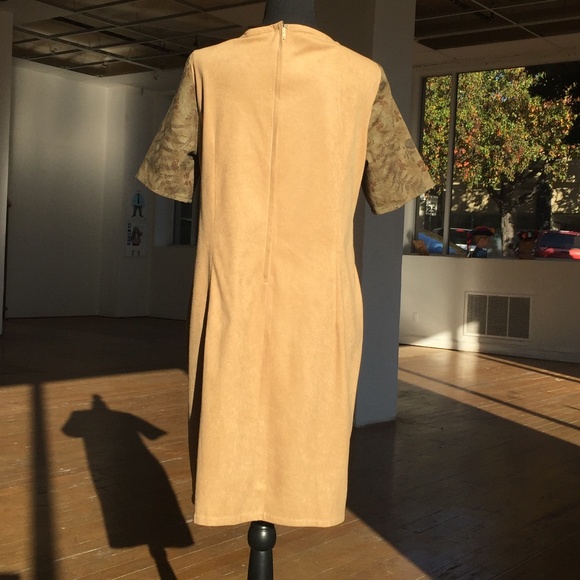 Handmade green and tan floral patchwork shirt sleeve dress - Picture 5 of 6